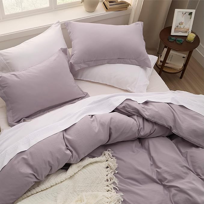 Bedsure Dusty Purple Duvet Cover Full Size - 3 Pieces Prewashed Extra Soft Cotton-Like Polyester Bedding Set, Includes 1 Duvet Cover 80x90 Inches with Zipper Closure & 2 Pillow Shams, No Comforter