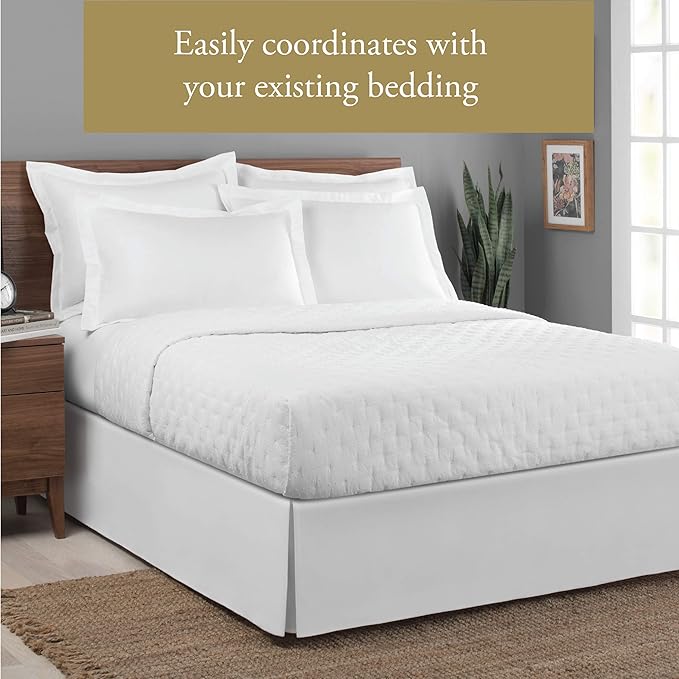 Luxury Hotel Tailored Bed Skirt, Box Pleats, 14 Inch Drop, King, White