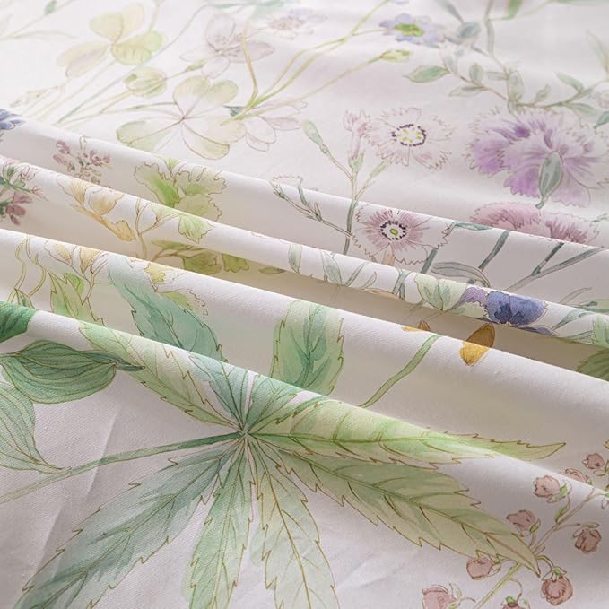 OAITE Duvet Cover Set King Size Floral Pattern Ultra Soft 100% Cotton Duvet Cover Sets 3-PC, Breathable Duvet Cover with Zipper Closure & Corner Ties(2 Pillow Shams,1 Duvet Cover)