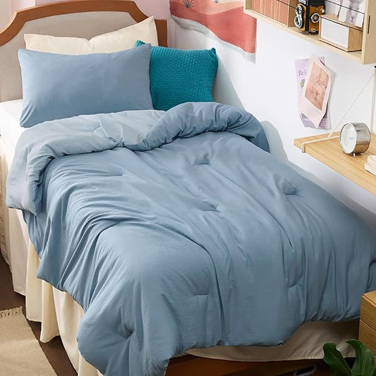 Bedsure Twin/Twin XL Comforter Set, Mineral Blue Soft Prewashed Bedding for All Seasons, 2 Pieces GentleSoft™ Bed Set, 1 Lightweight Comforter (68"x88") and 1 Pillowcase (20"x26")