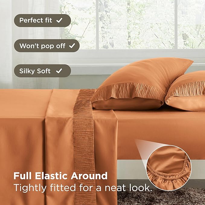 Bedsure Twin Sheets Set - 3 Pieces Soft Twin Bed Sheets - Breathable & Cooling - Hotel Luxury - Easy Care Polyester Microfiber Bedding for Women, Men, Dusty Orange
