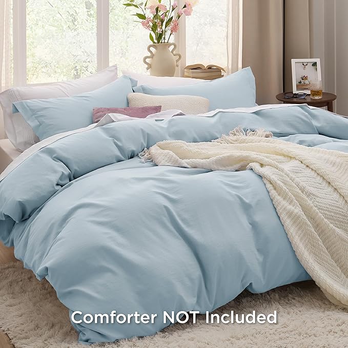 Bedsure Sky Blue Duvet Cover Full Size - 3 Pieces Prewashed Extra Soft Cotton-Like Polyester Bedding Set, Includes 1 Duvet Cover 80x90 Inches with Zipper Closure & 2 Pillow Shams, No Comforter