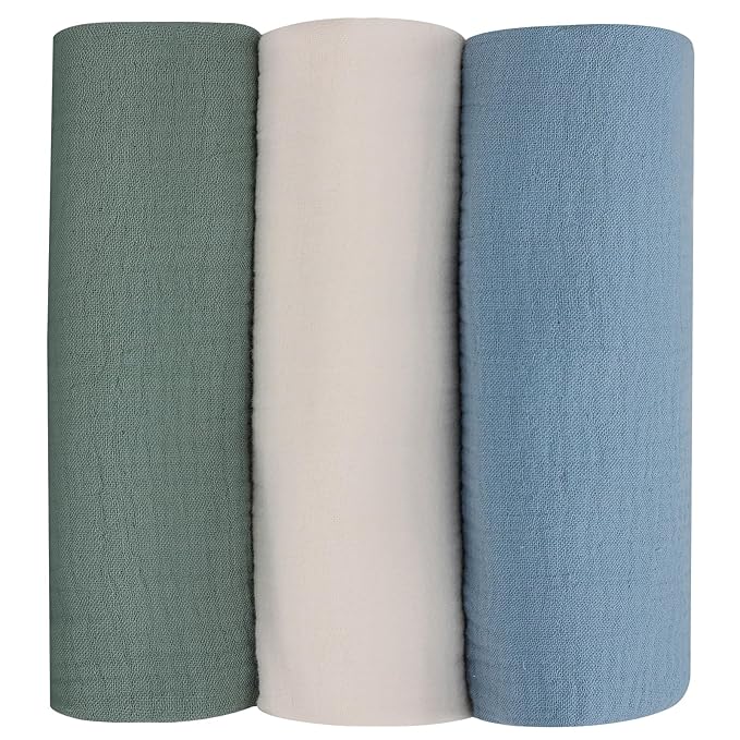 Baby Muslin Swaddle Blankets for Boys and Girls, 3-Pack Soft and Breathable Cotton Swaddles, Large 37 x 49 inches Receiving Blankets, Essentials for Newborns, Unisex 004