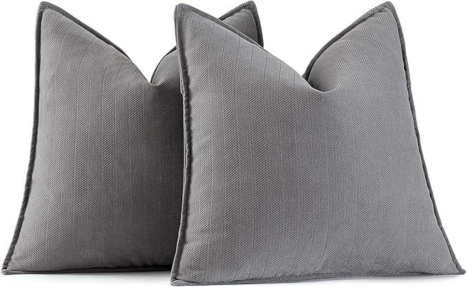MIULEE Pack of 2 Grey Decorative Pillow Covers 20x20 Inch Soft Chenille Luxurious Couch Throw Pillows Farmhouse Cushion Covers with Elegant Design for Sofa Bedroom Living Room Home Decor