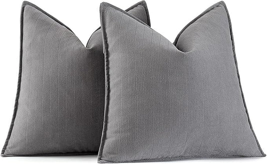 MIULEE Pack of 2 Grey Decorative Pillow Covers 22x22 Inch Soft Chenille Luxurious Couch Throw Pillows Farmhouse Cushion Covers Euro Shams with Elegant Design for Sofa Bedroom Living Room Home Decor