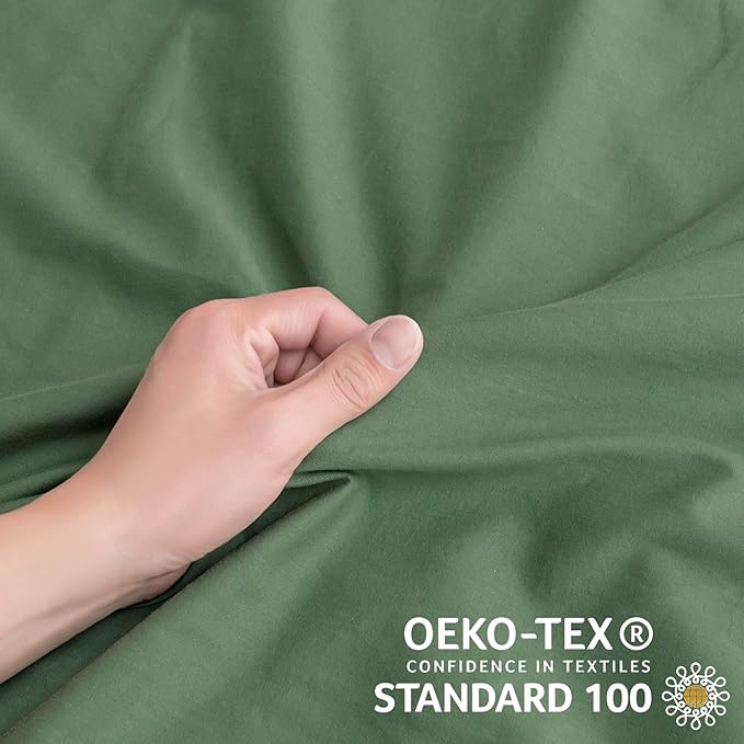 JELLYMONI Green Duvet Cover Twin Size - 100% Washed Cotton Linen Feel Textured Comforter Cover, 2 Pieces Breathable Soft Bedding Set with Zipper Closure (Green, Twin 68"x90")