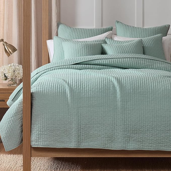 Levtex Home Cross Stitch Reversible Twin XL/Twin Quilt Set (68x86in) with 1 Pillow Sham (26x20in) - Stitch Texture - Blue Haze - Cotton Twin/Twin Size Quilt Bedding Set - Lightweight Soft Pre-Washed