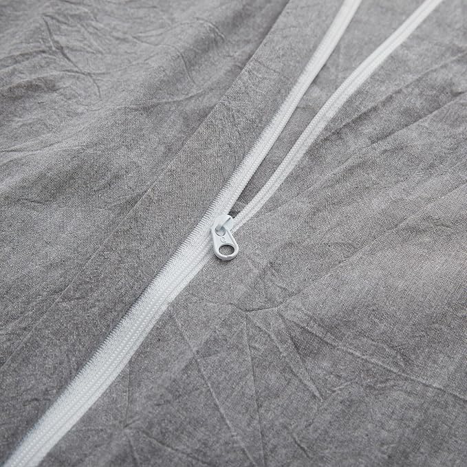 LOVQUE Light Grey Cotton Duvet Cover Twin Size, Linen Like Natural Bedding Set with Zipper Closure (No Comforter), 68x90 Inches