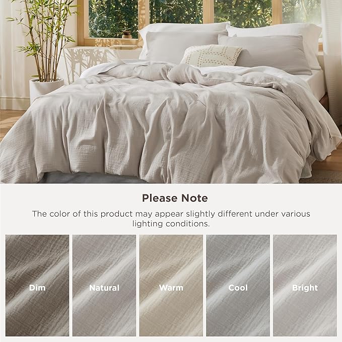 Bedsure Muslin Duvet Cover Oversized King - Cotton Blend Rayon Derived from Bamboo, Cooling Duvet Covet for Hot Sleepers - Ultra-Soft & Breathable Bedding Set for All Seasons(Linen, 120"x98")
