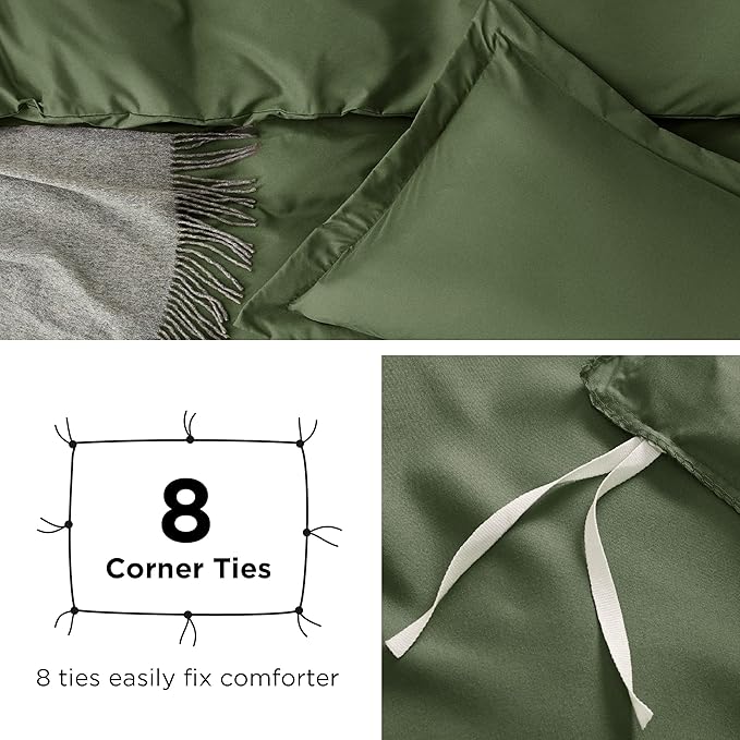 Bedsure Duvet Cover Queen Size - Soft Double Brushed Bedding Set for Kids & Adults, Zipper Closure, 3 Pieces, Includes 1 Duvet Cover (90"x90") & 2 Pillow Shams, NO Comforter, Olive Green