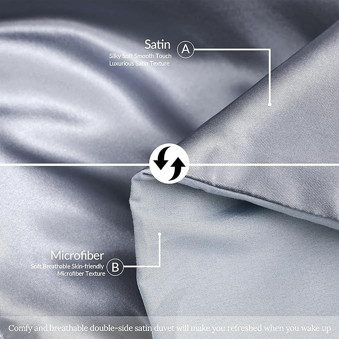 Whale Flotilla 2-Piece Reversible Silky Soft Twin Size Comforter Bedding Set, Luxurious Satin Comforters with Satin Pillowcase, Lightweight Duvet for All Seasons, Grey