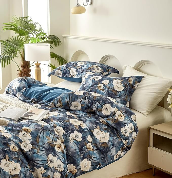 Cupocupa Duvet Cover Full Size Set Boho Floral Pattern Full Duvet Cover Set for Full Size Bed Vintage Soft Bedding Leaf Print Duvet Cover with Pillowcases