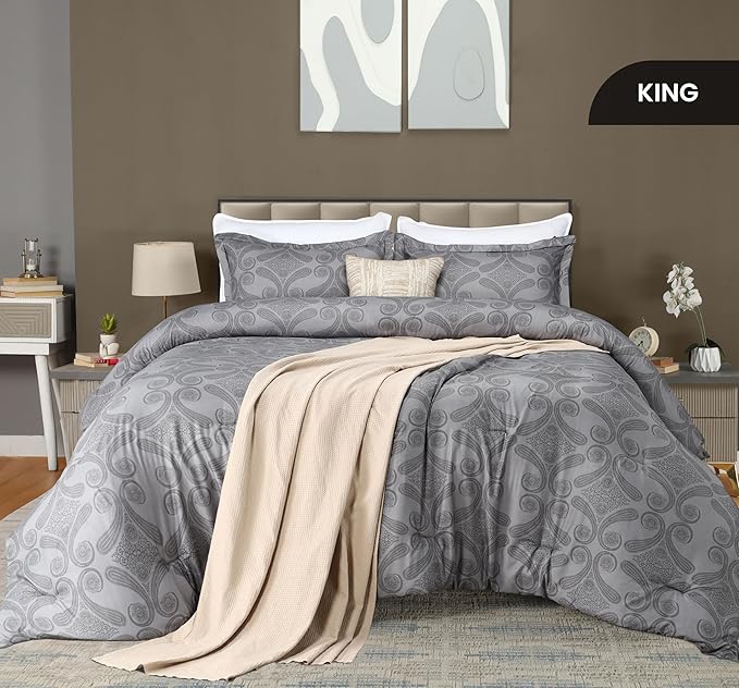 Utopia Bedding - Comforter Set with 2 Pillow Shams - 3 Pieces Bedding Comforter Sets - Down Alternative Comforter - Soft and Comfortable - Machine Washable, Paisley Grey, King