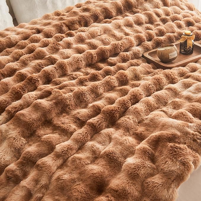 EMME Faux Fur Duvet Cover Queen Size, 3 Pieces Ultra Soft Fluffy Comforter Cover, Cozy Warm for Winter, Luxury Shaggy Bubble Design Bedding, 1 Duvet Cover & 2 Pillow Shams (Queen, Tie Dye Taupe)