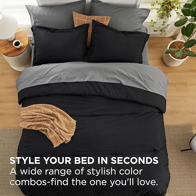 Bedsure King Size Comforter Set - 7 Pieces Black King Bedding Set for All Seasons, Boho Contrasting Design Bed in a Bag with Comforter, Sheets, Pillowcases & Shams