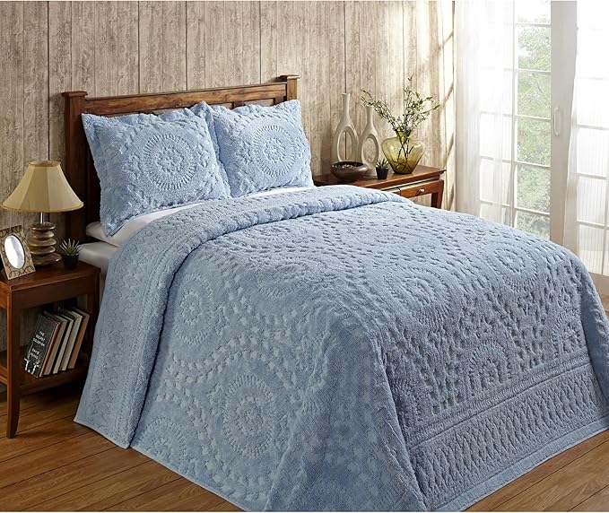 Better Trends 1 Piece Chenille Bedspread King Size 100% Cotton Chenille Bedding Lightweight Medallion Pattern Bedroom Decor Rio Collection
