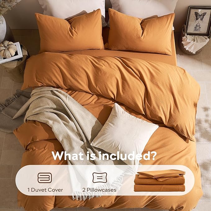 JELLYMONI Duvet Cover King Size - 100% Washed Cotton Comforter Cover with Linen-Like Texture, Breathable & Soft Bedding for Modern Home, Guest Room and Everyday Use,1 Duvet Cover & 2 Pillowcases