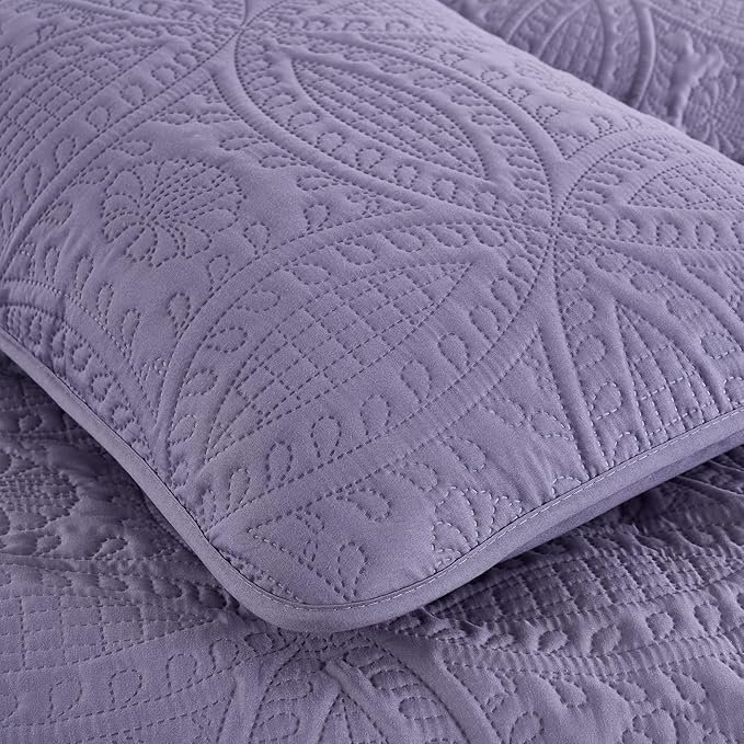 Chezmoi Collection Austin King Oversized Bedspread Set, 3-Piece Pinsonic Quilted Lightweight Microfiber Bedspread Coverlet, Dusty Purple