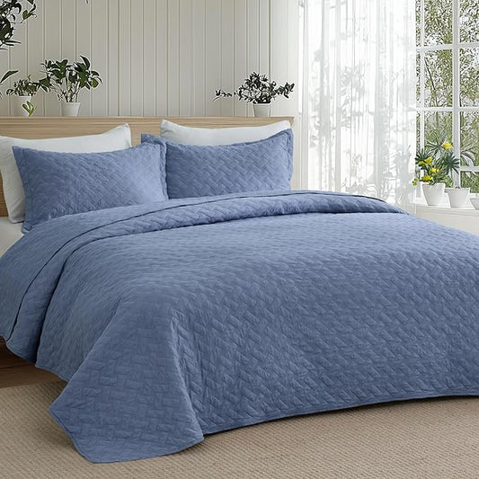 Bedsure Quilts Twin Size - Lightweight Bedspreads Twin Size with Basket Weave Pattern, Soft Quilt Bedding Set, Mineral Blue Comforter Set Coverlet for All Seasons with 1 Pillow Sham (68" x 86")