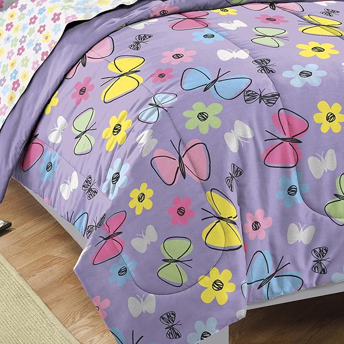 Dream Factory Sweet Butterfly Ultra Soft Microfiber Girls Comforter Set, Purple, Twin