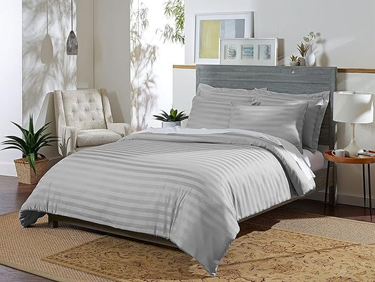 Pure Bamboo King Duvet Cover, 3 Piece Set, Genuine 100% Organic Viscose Derived from Bamboo, Luxuriously Soft and Cooling, 2 Pillowcases (King, Jacquard Silver)