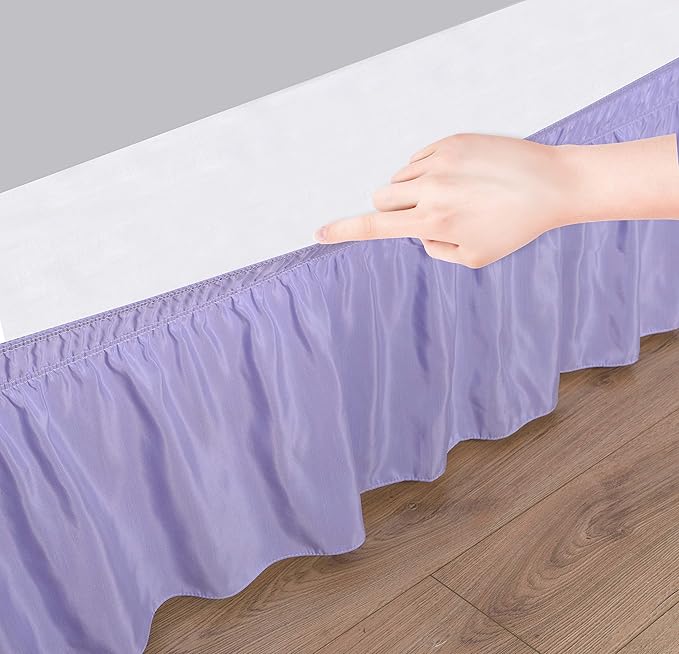 Wrap Around Bed Skirts Elastic Dust Ruffles, Easy Fit Wrinkle and Fade Resistant Silky Microfiber Fabric Solid Color Bedskirt, 12 Inch Tailored Drop Lavender for Twin Size Bed Skirt