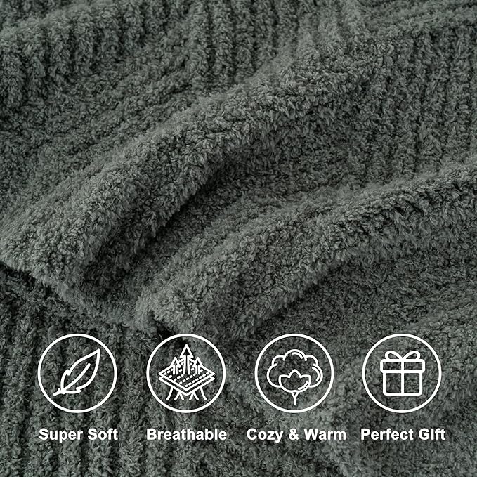 Battilo Sage Green Diamond Knit Throw Blanket for Couch and Bed, Soft Textured Chenille Blanket, Cozy Lightweight Decorative Blanket for Sofa, 50"x60"