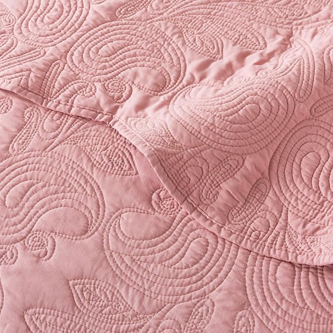 HoneiLife Queen Quilt Bedding Set - 3 Piece Microfiber Quilt Sets Lightweight Bedspreads Reversible Coverlets Rustic Bed Cover Floral Bedding Set All Season Quilts-Pink