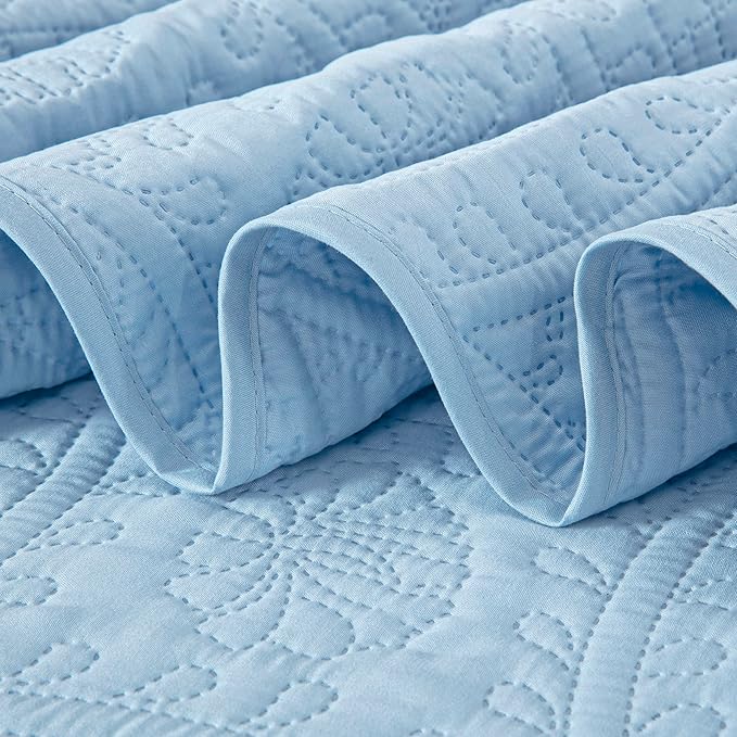Chezmoi Collection Austin 3-Piece Oversized Bedspread Coverlet Set (Queen, Chambray Blue)