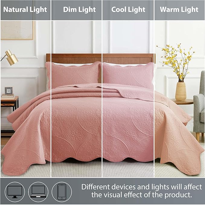 MOONLIGHT20015 10 Pack Twin Quilt Bedding Set (68" x 86") - Bulk Wholesale for Hotels, Guest Bedroom & Airbnbs - Lightweight Microfiber Reversible Floral Embossed Quilts Bedspreads (Peach)