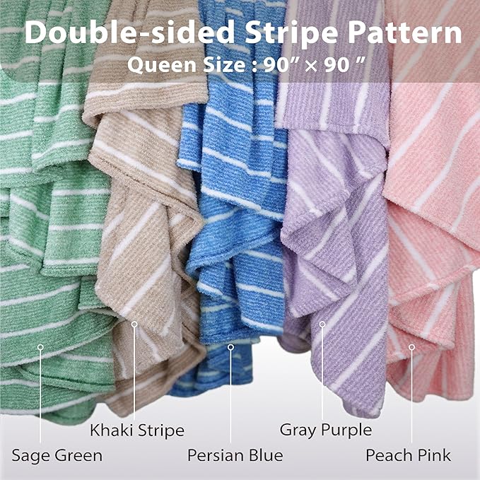 DEZ FURNISHINGS Oversized Cozy Knit Look Cloud-Soft Plush Printed Fleece Throw Blanket, Lightweight & Breathable, Queen (90" x 90"), Peach Pink Stripe
