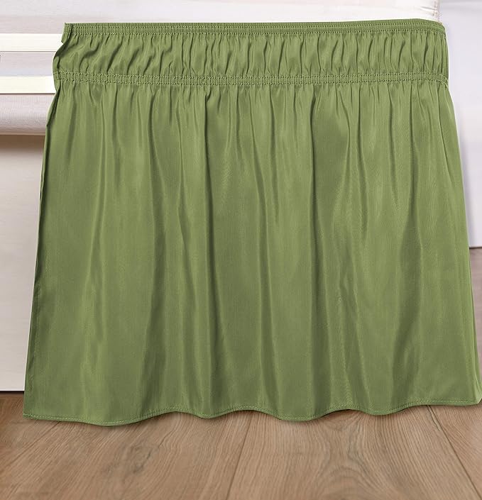 Bed Skirt Three Sides Fabric Adjustable Elastic Wrap Around Dust Ruffled Bed Skirts Twin, Sage, 16 Inch Tailored Drop
