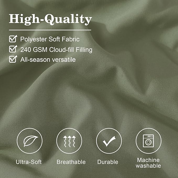 Monbix Queen Comforter Set - 7 Pieces Light Sage Green Bed in a Bag Queen Bedding Sets with Comforters, All Seasons Comforter Bed Set with Sheets, Pillowcases & Shams