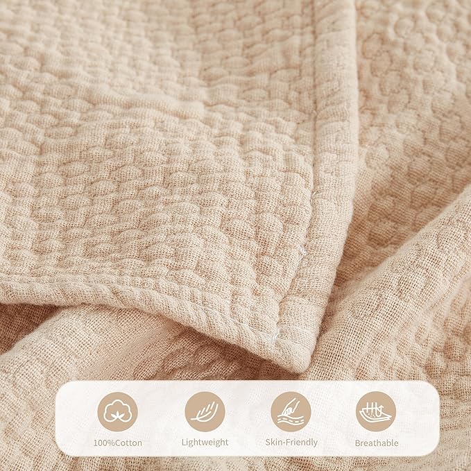 Premium 100% Cotton Blanket – All-Season Soft Breathable Bed Blanket for Queen Size – Lightweight Stylish Textured Throw for Bed– Giftable Cozy Bedding