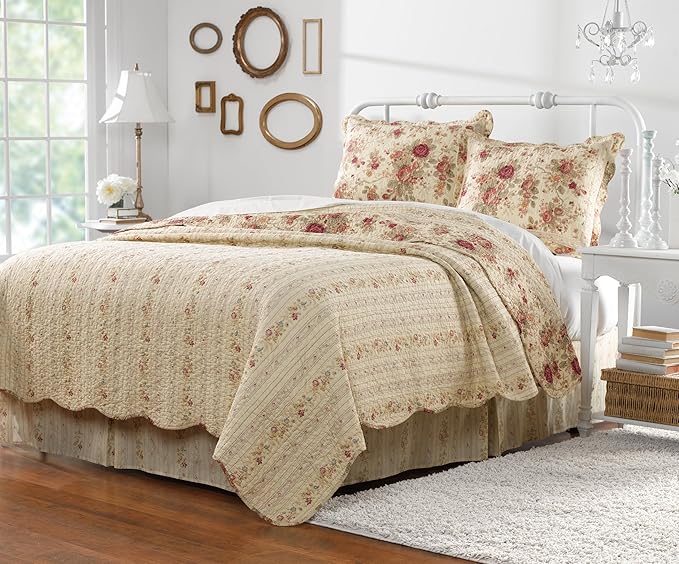 Greenland Home Antique Rose King Quilt Set, Ecru