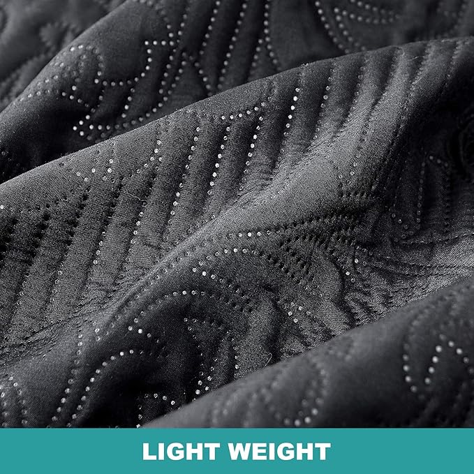 Hansleep Black Quilt King Size - Damask Ultrasonic All Season Bedspread King, Soft Lightweight Coverlet Bedding Set, 3 Pieces (1 Quilt, 2 Pillow Shams)