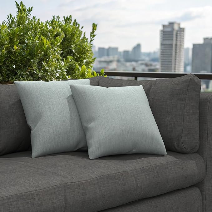 Covers & All Sunbrella Outdoor Throw Pillows, Pack of 2 Water Resistant & UV Fade Resistant Premium Square Throw Pillows (Inserts with Covers) for Indoor & Outdoor Use,16" x 16" Cast Mist