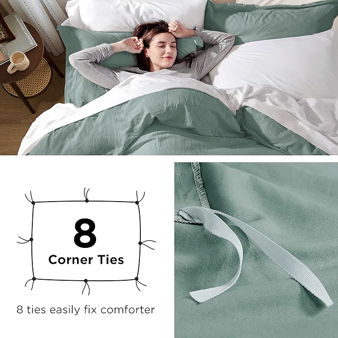 Bedsure Sage Green Duvet Cover Full Size - 3 Pieces Prewashed Extra Soft Cotton-Like Polyester Bedding Set, Includes 1 Duvet Cover 80x90 Inches with Zipper Closure & 2 Pillow Shams, No Comforter