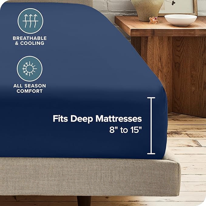 Bare Home 2-Pack Fitted Bottom Sheets Twin - Premium 1800 Ultra-Soft Wrinkle Resistant Microfiber - Deep Pocket (Twin, Dark Blue)