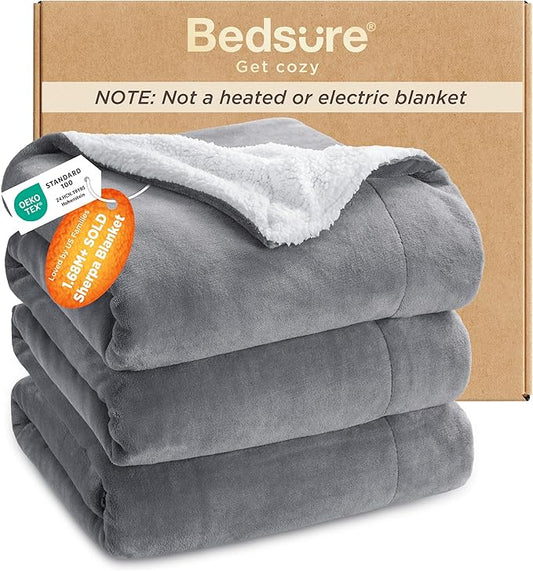 Bedsure GentleSoft Sherpa Fleece King Blankets for Bed, Non-Heated, Thick and Warm Throw for Women and Men, Soft Fuzzy Plush King Blanket for Winter, Grey, 108x90 Inches