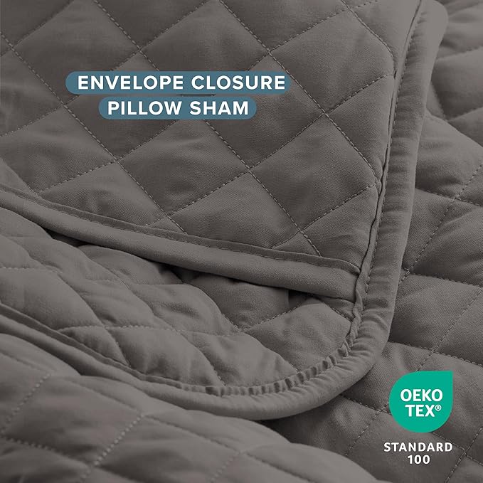 Bare Home Coverlet Set - Full/Queen - Lightweight Bed Decor - Comforter Alternative - All-Season Quilted Bedspread (Full/Queen, Grey)