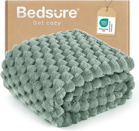 Bedsure Twin Blanket for Bed - 350GSM Fluffy Plush Bubble Blanket for College Dorm for Home Room Decor, GentleSoft Cute Fleece Soft Cozy Gifts for Women Girls, Sage Green, 60x80 Inches