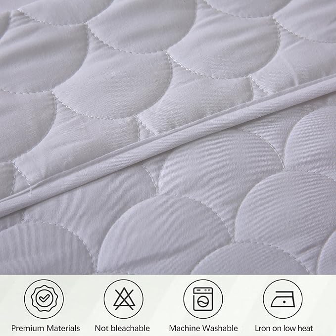 Queen Size White Bed Skirt with 14-Inch Drop, Easy Fit Wrap-Around Cover for Bed, Wrinkle-Free and Fade-Resistant Box Spring Cover.(White Seashells, Queen)