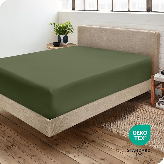 Fitted Bottom Sheet King Size - Premium 1800 Microfiber - Ultra-Soft Hotel Luxury - Deep Pocket - Durable and Long Lasting - Fitted Sheet (King, Cypress)