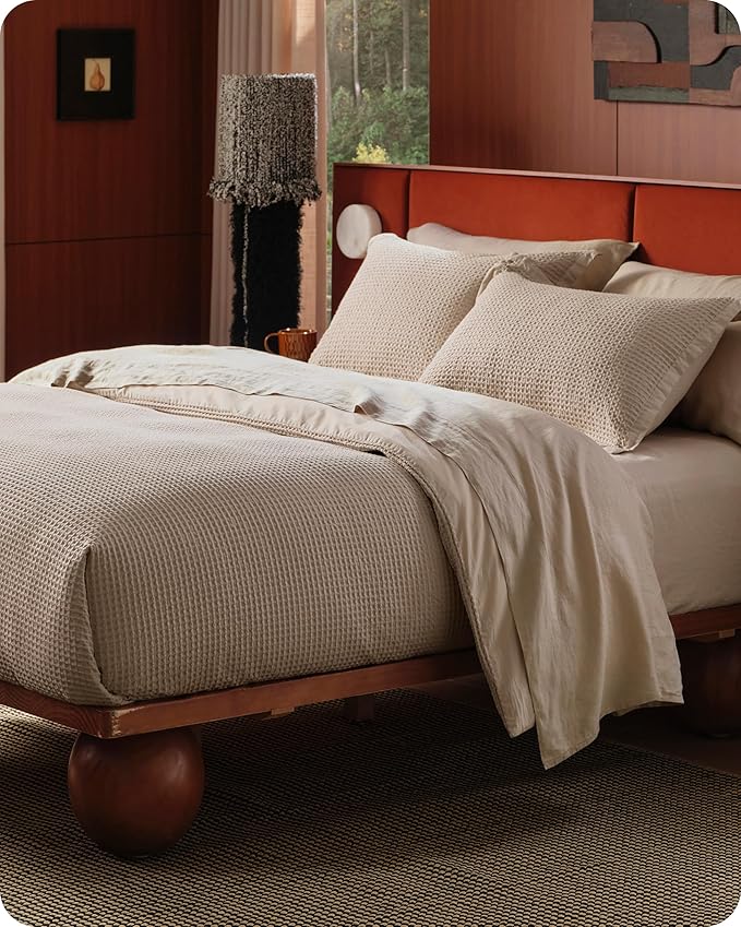 Bedsure Cotton Duvet Cover Set - 100% Cotton Waffle Weave Khaki Duvet Cover Oversized Queen Size, GentleSoft™ and Breathable Bedding Set for All Season, 3 Pieces, 98"x98"