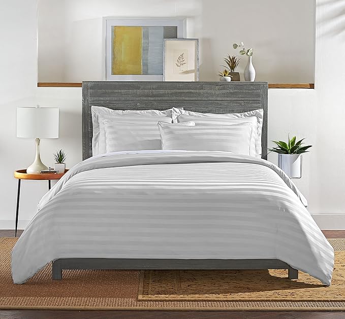 Pure Bamboo King Duvet Cover, 3 Piece Set, Genuine 100% Organic Viscose Derived from Bamboo, Luxuriously Soft and Cooling, 2 Pillowcases (King, Jacquard White)