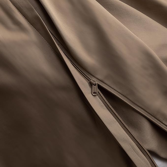 MooMee Duvet Cover Set 100% Extra Long Staple Cotton 600 Thread Count Silky Sateen Smooth Luxury Soft Breathable Durable Hotel Quality Bedding, 3 Pieces (Brown, King 104"x90")