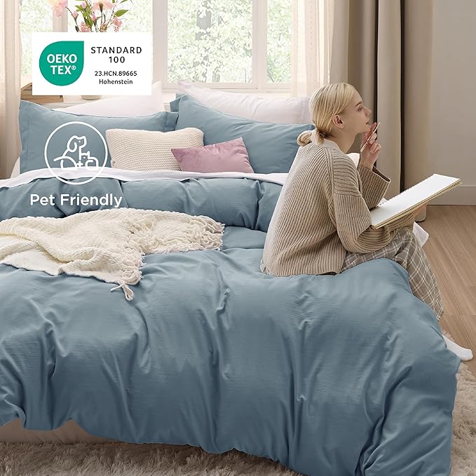 Bedsure Mineral Blue Duvet Cover Twin/Twin XL Size - 2 Pieces Prewashed Cotton-Like Polyester Extra Soft Bedding Set, Includes 1 Duvet Cover 68''x90''with Zipper Closure & 1 Pillow Sham, No Comforter