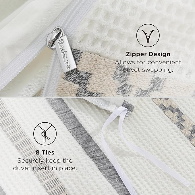 Bedsure Waffle Weave Duvet Cover Queen - 100% Cotton Boho Duvet Cover Set with 2 Pillowcases - Extra Soft Cream White Textured Comforter Cover with Zipper Closure (Queen, 90"x90")