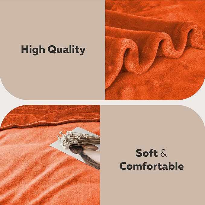 MOONLIGHT20015 Fleece Blanket 2 Pack - Super Soft Fluffy Rust Throw Blanket for Sofa and Bed - Warm and Cozy Lightweight 400 GSM Microfiber Bed Throws Blankets, 50x60 Inches (Throw/Travel)